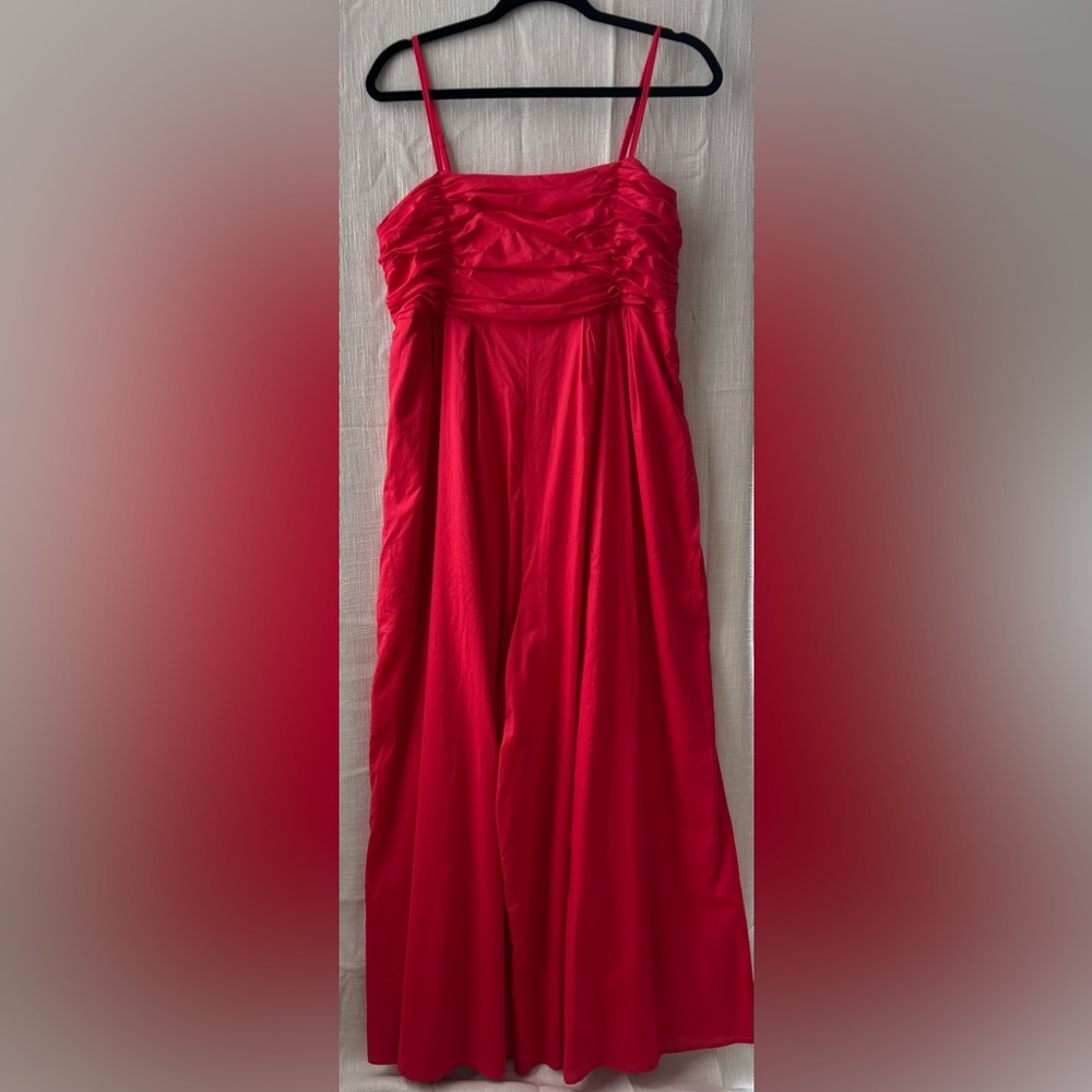 Anthropologie Red Pleated Wide Leg Jumpsuit